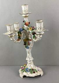 Antique Ornate Dresden Floral Porcelain Candelabra