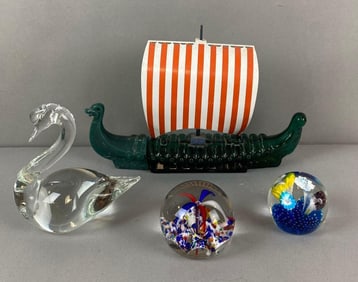 Group of 3 Art Glass Paperweights and More