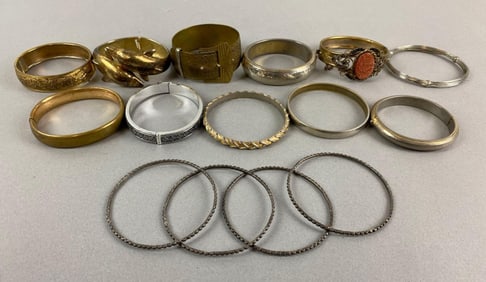 Group of 15 Assorted Bangle and Cuff Bracelets