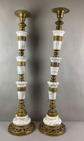 Group of 2 Brass and Marble Candle Stick Holders