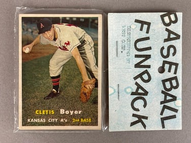 1957 Topps Baseball Cello Fun Pack, Clete Boyer Rookie on Top