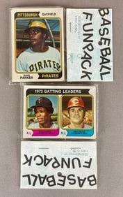 2 - 1974 Topps Baseball Cello Fun Pack with Dave Parker Rookie, Rollie Fingers, and Pete Ross LL