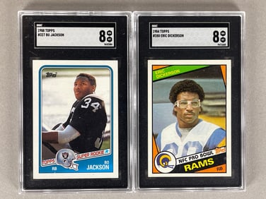 1988 Topps Bo Jackson and 1984 Topps Eric Dickerson SGC 8 Rookies