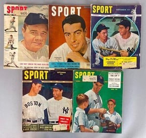 5 - 1947 - 49 Sport Magazines with Babe Ruth, Joe DiMaggio, and Ted Williams Covers