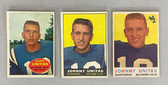 1959, 60 and 61 Topps Johnny Unitas Cards