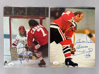 Bobby Hull and Phil Esposito Signed Magazine Photos with JSA COA