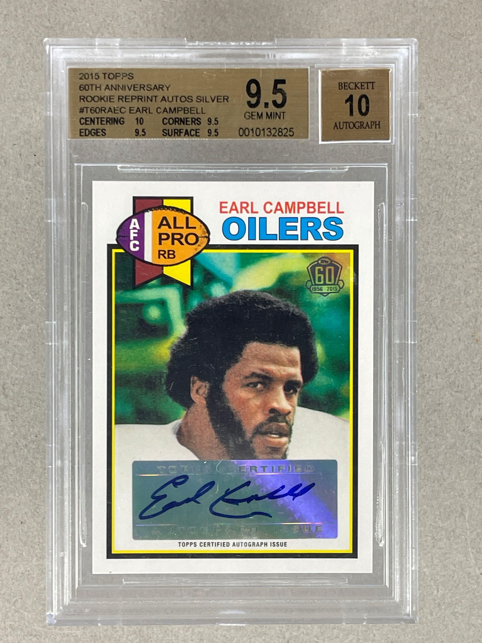 2015 Topps 60th Anniversary Rookie Reprint Earl Campbell #T60RAEC BGS 9.5 Auto 10, 3/25 (1 of 2)