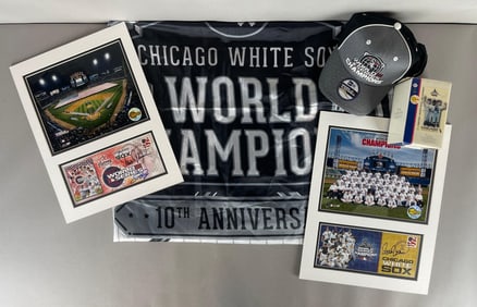 Group of 2005 Chicago White Sox World Series Champions Hat, Signed Photos, Banner, and More