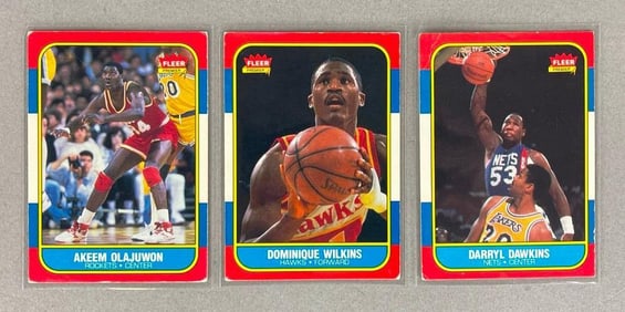 1986 Fleer Akeem Olajuwon and Dominique Wilkins Rookies + Darryl Dawkins
