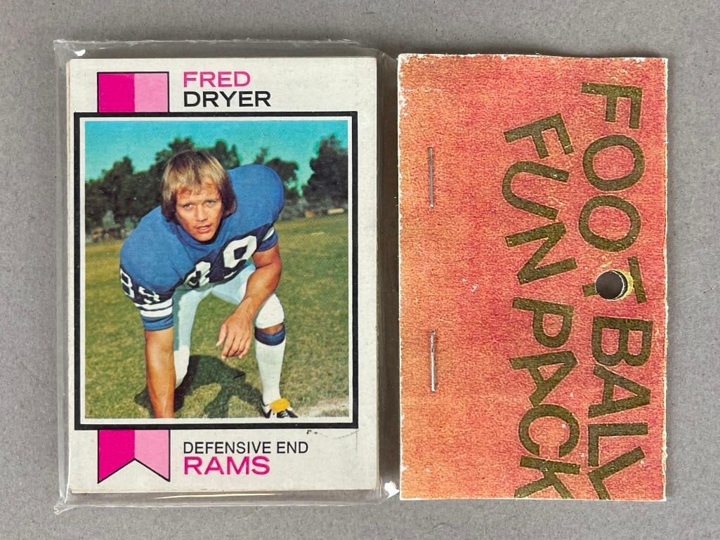 1973 Topps Football West Corps Cello Fun Pack with Fred Dryer on Top: 1973 Topps Football West Corps Cello Fun Pack with Fred Dryer on Top, West Corps was a repacking company in the 1970s