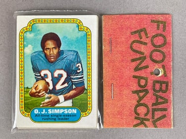 1974 Topps Football West Corps Cello Fun Pack with O.J. Simpson on Top