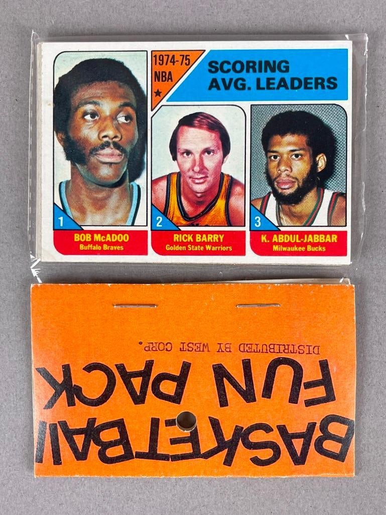 1975 - 76 Topps Basketball West Corps Cello Fun Pack with Kareem Abdul-Jabbar Scoring Leader on Top (1 of 2)