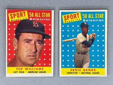 1958 Topps Williams #485 and Banks #482 All-Star Cards