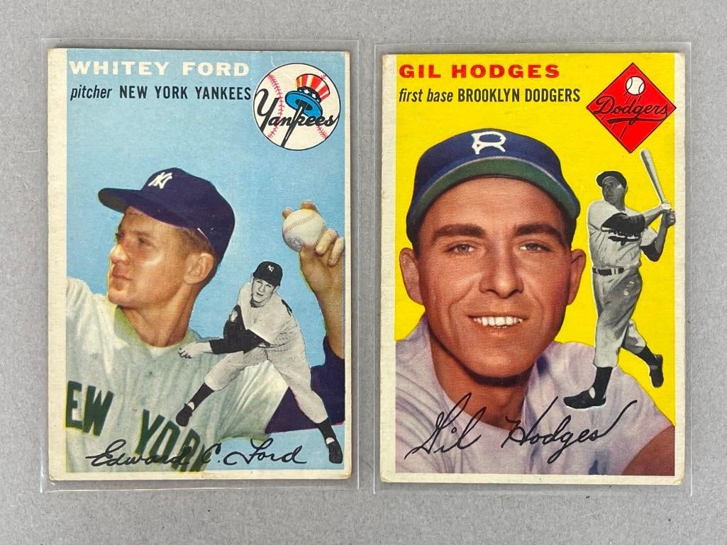 1954 Topps Whitey Ford and Gil Hodges: Whitey Ford #37, Gil Hodges #102, Both VG