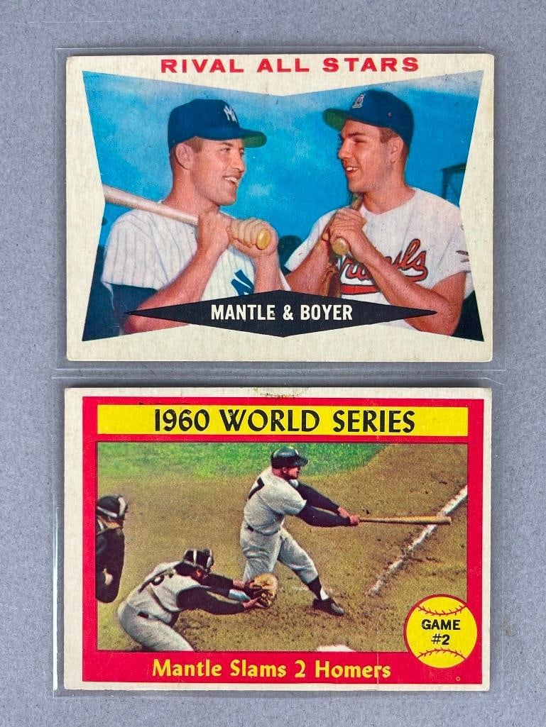1960 and 61 Topps Mickey Mantle Cards: Conditions VG - VGEX, 1960 Rival All-Stars #160, and 1961 World Series #307