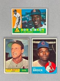 1960, 61, and 63 Topps Gibson, Musial, Brock Cards