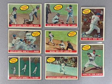 8 - 1959 Topps Baseball Thrills Cards with Aaron, Banks, and More