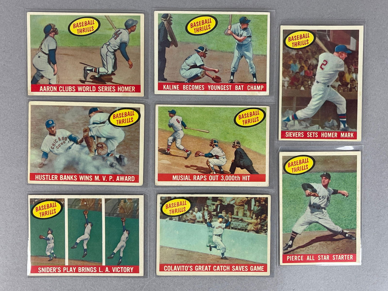 8 - 1959 Topps Baseball Thrills Cards with Aaron, Banks, and More (1 of 2)