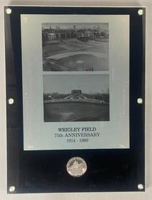 Wrigley Field 75th Anniversary 1914 - 1989 Plaque with 1 OZ Silver Round