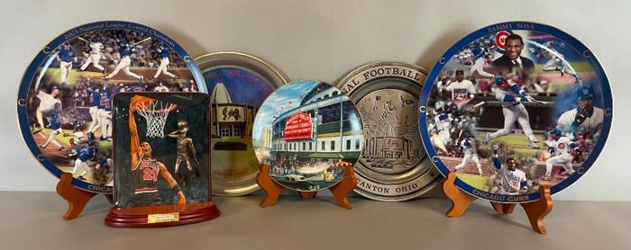 2 - Danbury Mint and Delphi Chicago Cubs Collector + 2 Canton Ohio Football andJordanUpperDeck Plate