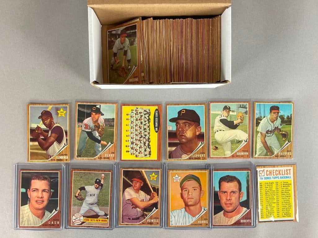 175+ 1962 Topps Baseball Cards with HOFs, Stars, and Rookies: Conditions vary, VGEX - NM, Sharp cards, Robin Roberts, Whitey Ford, and Much More