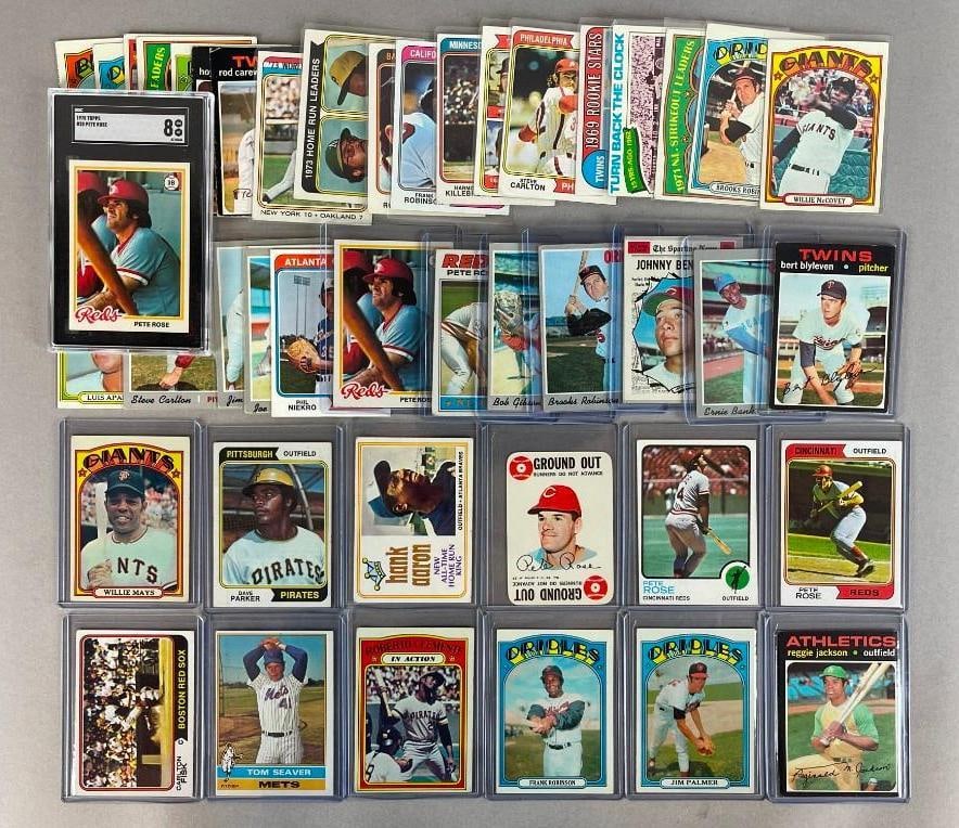 45 - 1970s Topps Baseball HOFs, Stars, and Rookie Cards with 1978 Rose SGC 8 (1 of 2)