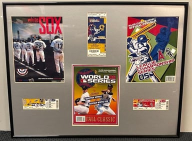 Framed 2005 Chicago White Sox Colleague with 2005 World Series Game 1 Ticket