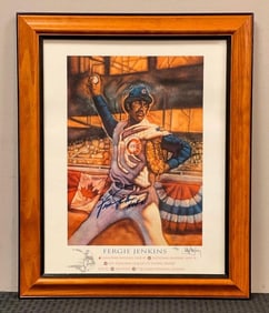 Rare Framed Fergie Jenkins Signed Stat Print by John Hanley 10/31