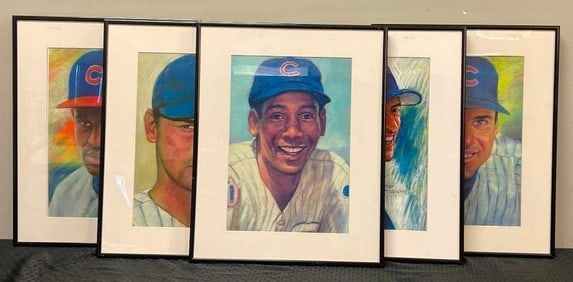 5 - Framed Chicago Cubs Pastel Prints, Ernie Banks and More