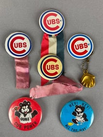 6 - Vintage 1960s - 70s Chicago Cubs Pins, Ribbons