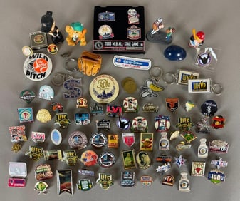 75+ Super Bowl, Baseball, Chicago Bulls, Blackhawks Pins, and Other Collectibles