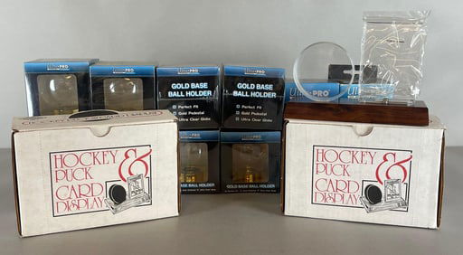 2 - Hockey Puck and Card Display + 12 Ultra Pro Baseball Holders