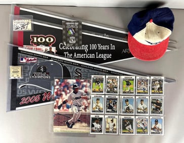 Group of Chicago White Sox Cards, Shoeless Joe Jackson Sawdust, Pennants, Goose Gossage Signed