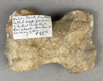 4 Inch Paleolithic Bowtie Double Axehead Flint Illinois River Heike Collection