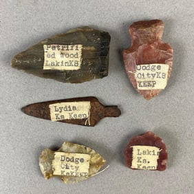 Group of 5 Arrowheads Kansas Heike Collection