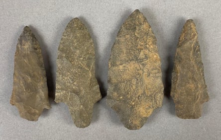 Group of 4 Flint Chert Paleolithic Points Heike Collection