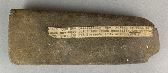 7 1/2 Inch Paleolithic Celt Hoe Quachita National Forrest Arkansas Heike Collection