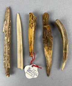 Group of 5 Assorted Native American Bone Artifacts Heike Collection