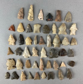 Group of 49 Assorted Native American Arrowheads and Artifacts Heike Collection