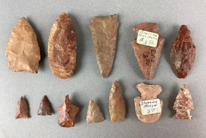 Group of 12 Assorted Native American Arrowheads and Artifacts Heike Collection