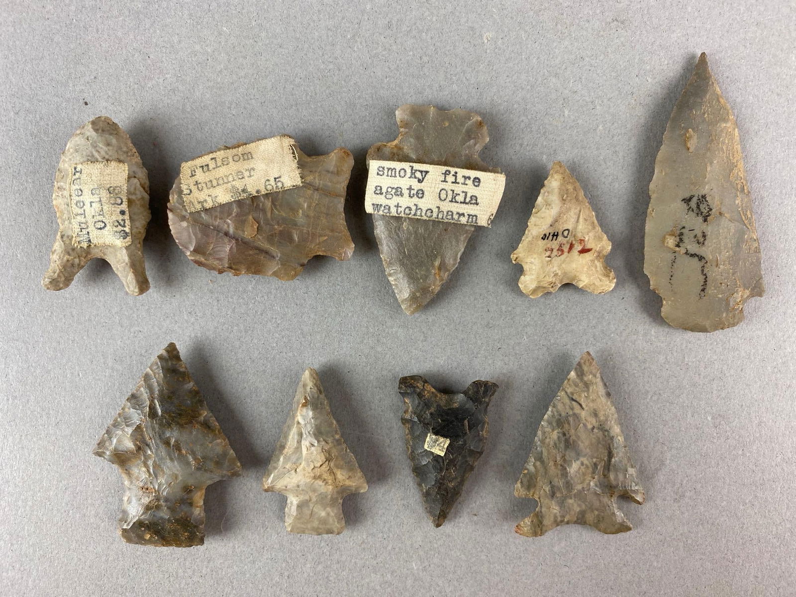 Group of 9 Assorted Native American  Arrowheads and Artifacts Heike Collection (1 of 2)