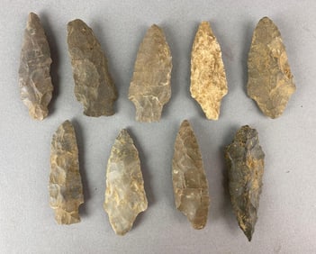 Group of 9 Assorted Native American Arrowheads and Artifacts Heike Collection