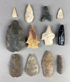 Group of 12 Arrowheads and Artifacts from Heike Collection