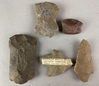 Group of 5 Assorted Arrowhead and Artifacts Heike Collection