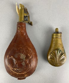 Group of 2 Antique Black Powder Flasks Heike Collection