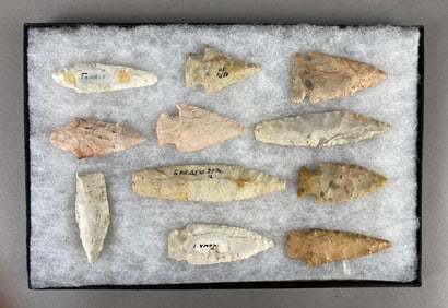 Frame of 11x arrowheads from Iowa