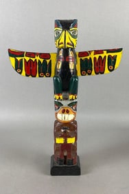 Pacific Northwest totem, Thunderbird Bear Slave, signed by maker