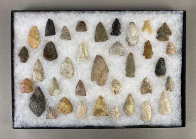 8"x12" frame of arrowheads and tools from the Midwest