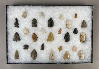 8"x12" frame of arrowheads and tools from the Midwest