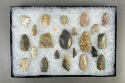 8"x12" frame of arrowheads and tools from the Midwest